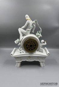 Каминные часы с девушкой и путти. Фарфор, роспись, Rosenthal, Германия, начало 20 века