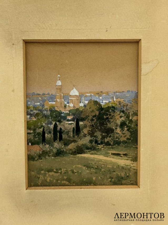 Картина «Церковь Благовещения». Картон, акварель, В. Г. Кричевский, Россия, начало 20 века