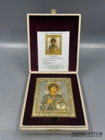 Икона «Святой великомученик Георгий Победоносец» в окладе. Серебро, золочение, шелкография, «Софрино», Россия, 2016 год