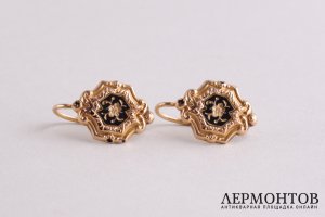 Серьги. Золото 750 пробы, чернение. Франция, Париж, XIX век.