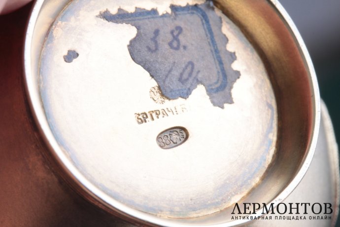 Солонка с эмалью. Братья Грачевы. Серебро 88 пробы. Российская империя