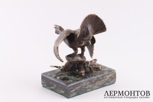 Скульптура Глухарь. Австрия, Вена, конец 19 в. Бронза, литье, патина. Мрамор.