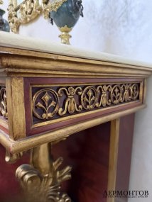 Тумба-консоль в стиле барокко. Дерево, мрамор, бронза, бархат, Италия