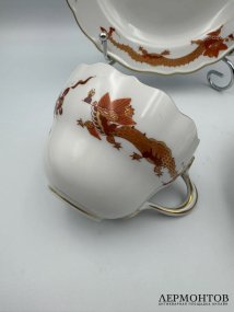 Чайное трио «Красный дракон». Фарфор, роспись, Meissen, Германия, 20 век