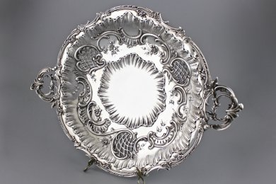 СУХАРНИЦА С РУЧКАМИ LEON LAPAR. СЕРЕБРО 950 ПРОБЫ. ФРАНЦИЯ, XIX - XX ВВ.