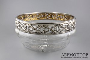 Ваза в серебряной оправе. Серебро 950 пробы, хрусталь, Франция, нач. 20 в.