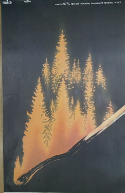 Советский плакат Пожары защита природы. Н. Литвиненко, 1989 год.