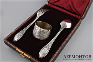 Сервировочный набор Эгоист. Henin et cie. Серебро 950 пробы. Франция, XIX в.