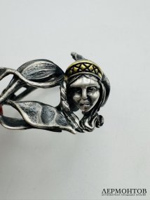 Набор для десерта с кувшинками. Серебро 925 пробы, золочение, Россия, 2000-е годы