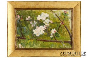 Картина. Цветущая яблоня, 1956 г. Ангелин Феофан Георгиевич. Картон, масло.