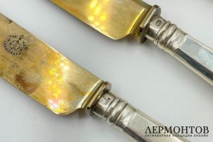Набор столовых ножей. Россия, братья Грачевы, кон. 19 - нач. 20 в. Серебро 84 пробы.