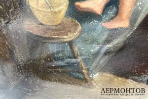 Картина Семейная сцена. Германия, середина 19 века, художник T. R. H. Дерево, масло.