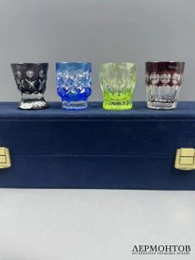 Набор из 4 стопок «На здоровье» в коробке. Цветной хрусталь, Faberge