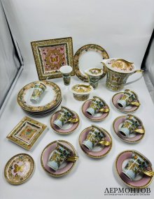 Чайный сервиз на 6 персон «Le Jardin des Papillons», форма Ikarus. Фарфор, золочение, Rosenthal, Versace