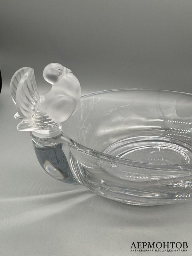 Овальная ваза для фруктов с птичками. Хрусталь, Cristal de Sèvres, Франция, 20 век